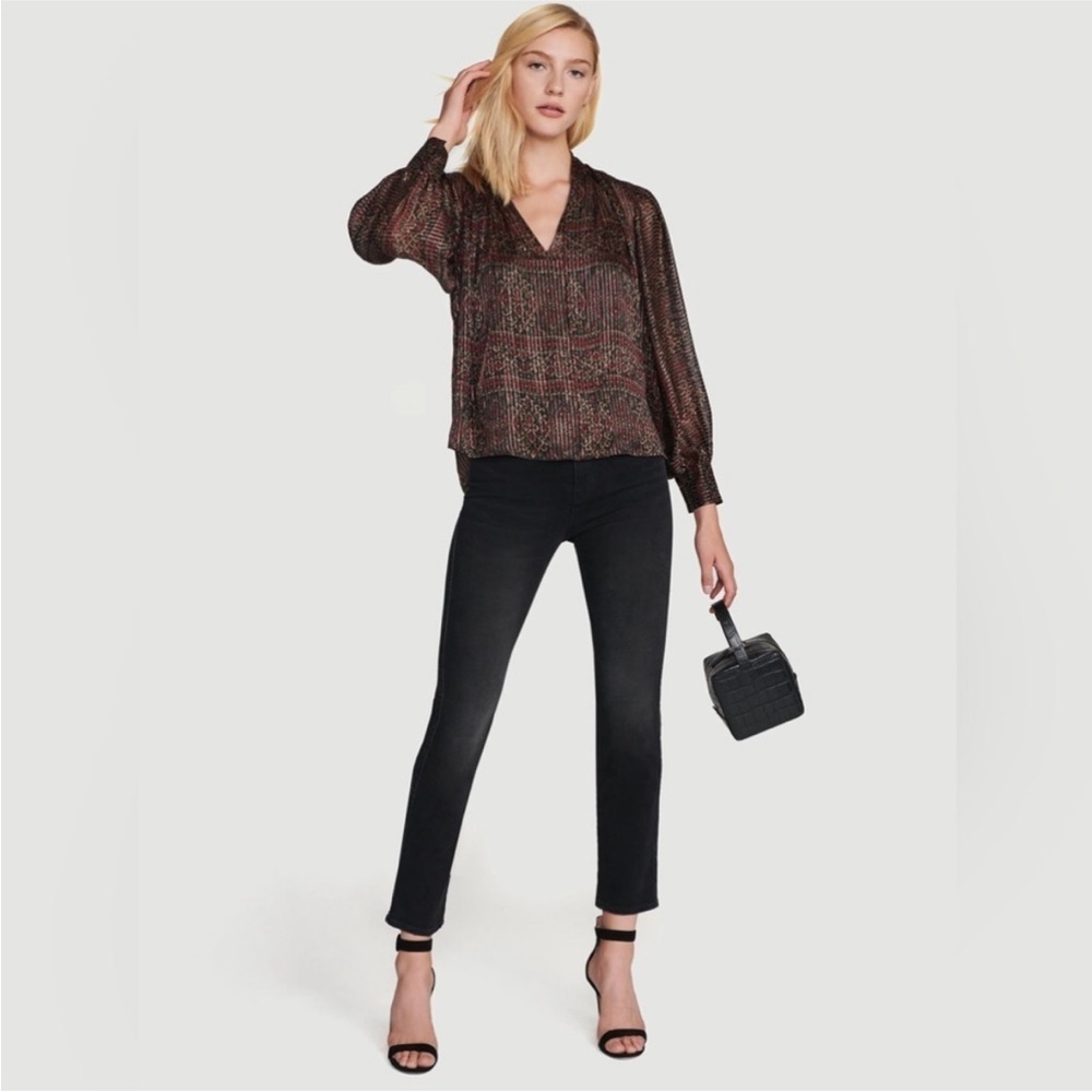 New! Frame Silk Button Up In Deep Moss Multi Top … - image 2